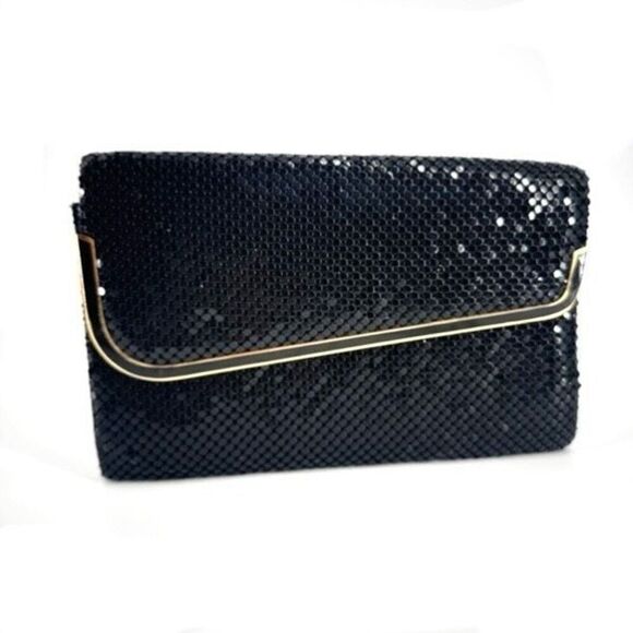 Vintage‎ Women's Chainmail Metallic Mesh Purse Clutch Handbag Black Gold Small - Picture 1 of 11